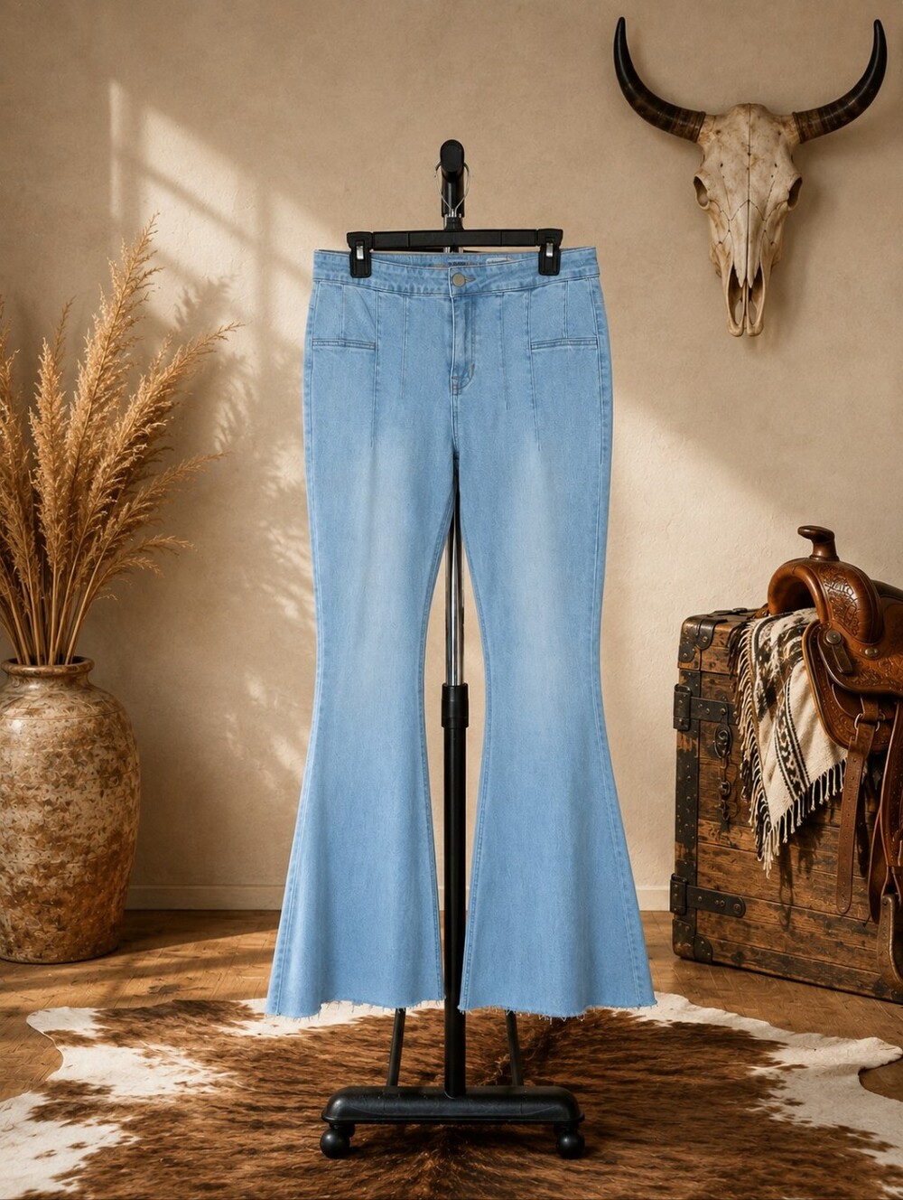 Vintage Rock & Roll Denim Bell Bottom Jeans, Modern Sizing 32x36